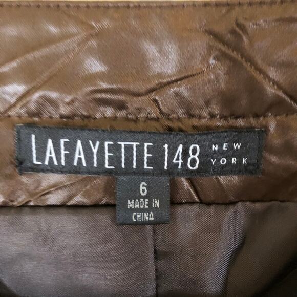 Lafayette 148 New York EUC Women's Brown Vegan Crinkle Leather Dress Blazer  6 - Picture 2 of 6